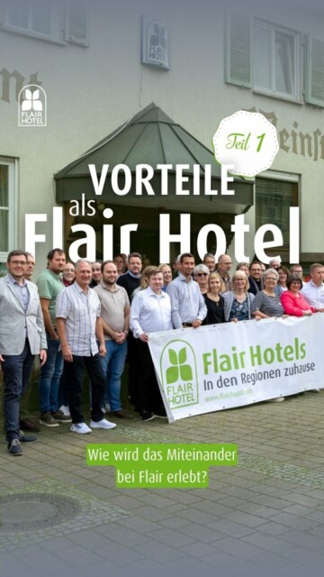 🎤 Vorteile bei Flair – Teil 1 ☝️ Wusstest du, dass du im Probejahr bei Flair Hotels nur den halben Mitgliedsbeitrag zahlst?
🌐 Den Kontakt und Link zu unserer nagelneuen Website mit unserem Beitragsrechner und allen Vorzügen für unsere Mitglieder findest du in unserer BIO! Was bringt eine Hotelkooperation wirklich im Alltag?
In unserer neuen Interviewreihe lassen wir genau die zu Wort kommen, die es wissen müssen: Flair Hoteliers. Im 1. Teil der Serie geht es um einen der größten Mehrwerte bei Flair:
👉 den ehrlichen Austausch auf Augenhöhe.
Keine Konkurrenz, kein Schaulaufen – sondern ein Netzwerk aus Kolleginnen und Kollegen, die offen teilen, mitdenken und gemeinsam Lösungen finden.💡 🤝 Viele Entscheidungen müssen heute schnell, fundiert und wirtschaftlich sinnvoll getroffen werden.💸 Genau hier entsteht Stärke, wenn man nicht allein bleibt, sondern auf Erfahrung, Wissen und Rückhalt aus der Gemeinschaft zurückgreifen kann. 🛎️ Du führst ein Hotel und hast das Gefühl, dass genau dieser Austausch deinem Haus guttun würde?
Dann ist ein Blick hinter die Kulissen von Flair vielleicht der nächste richtige Schritt. 💬 Schreib uns, wenn du mehr über die Probemitgliedschaft erfahren möchtest.
☝️ Kontakt und Link zur Website findest du in unserer BIO! #flairhotels #vorteilebeiFLAIR #indenregionenzuhause #hotelkooperation #FLAIRaufInsta